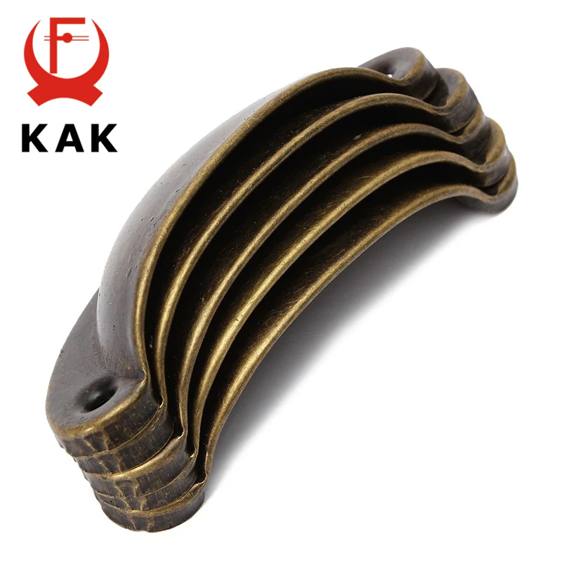 KAK 2PCS Retro Metal Kitchen Drawer Cabinet Door Handle And Furniture Knobs Handware Cupboard Antique Brass Shell Pull Handles