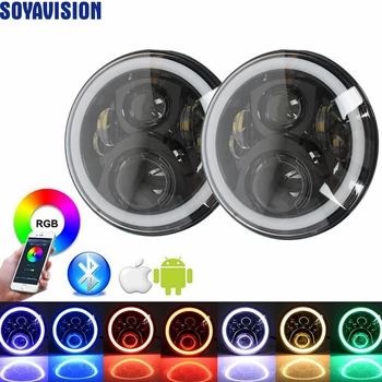 

Pair 7inch 50W Wrangler RGB Halo LED Headlights Kit with Bluetooth Remote Angel Eyes for Jeep Wrangler JK LJ TJ 7" Led Lights