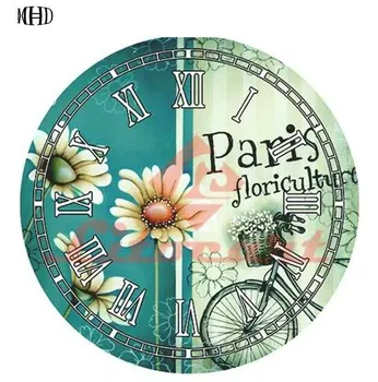 

Diamond painting wall clock, flower paris icon, 5D full square & round, home decor, 3D diy diamond wall clock, diamond embroider