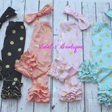 Леггинсы отделанные оборками с узором в золотой горошек для девочек, брюки с золотым блеском, брюки с узором в золотой металлический горошек, леггинсы отделанные оборками для девочек, брюки