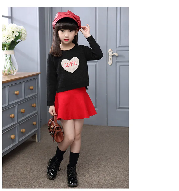 3-12 y children skirts girls mini black pleated skirt for girl spring autumn elastic knitted skirts red teen 10 12 years clothes (4)