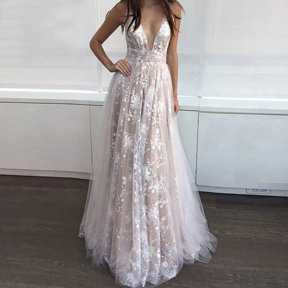 

Bbonlinedress Sexy A Line Lace Evening dresses 2020 Vestido de Vnoche Backless V Neck Prom Dress Vestido de fiesta Party Dress
