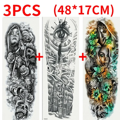 Временные татуировки наклейки для мужчин татуировки рукава тела рука Вспышка татуировки водонепроницаемые переводные наклейки череп цветок металлик татуировки - Цвет: style 3-3Pcs