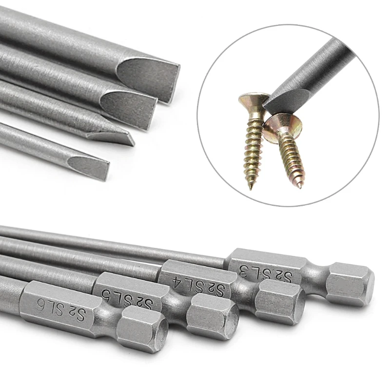4pcs 100mm Slotted Screwdrivers Bits 3mm 6mm S2 Alloy Ateel