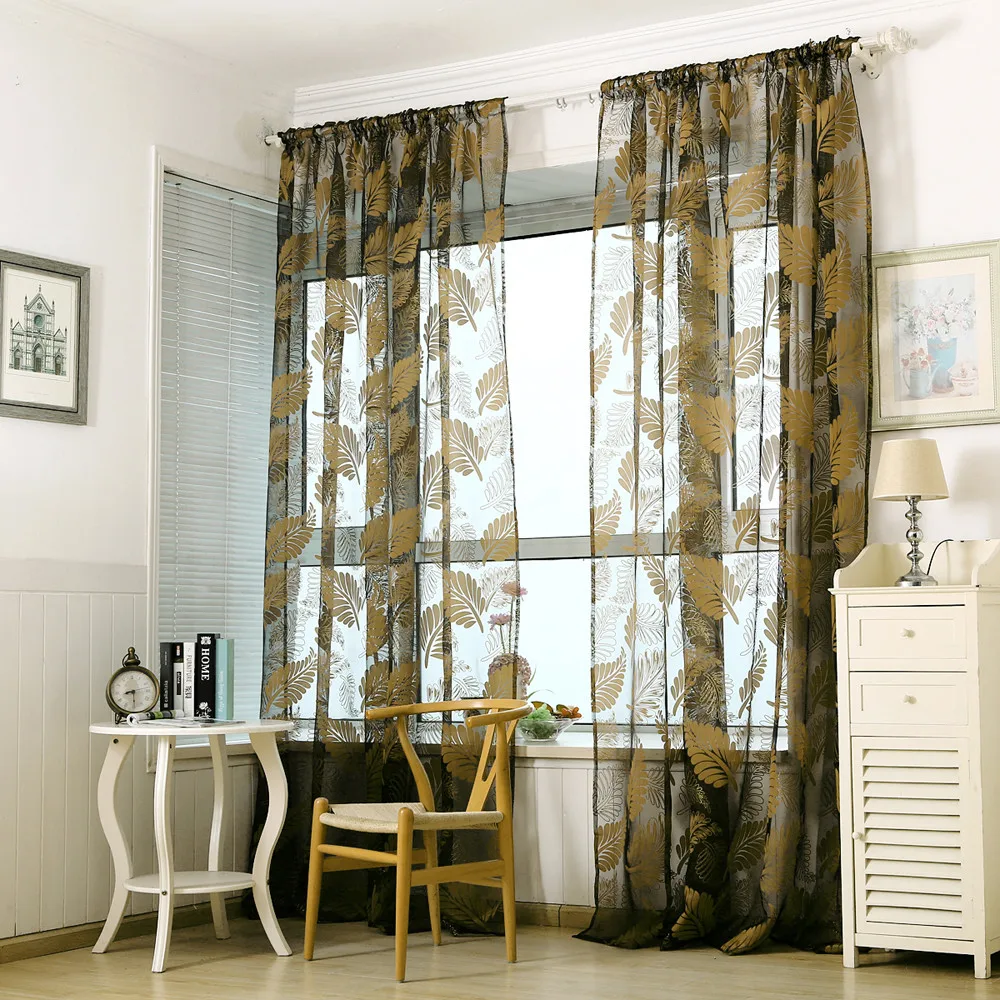 Ouneed Window Screening Tulle Tulle Leaf Nature Modern Curtains