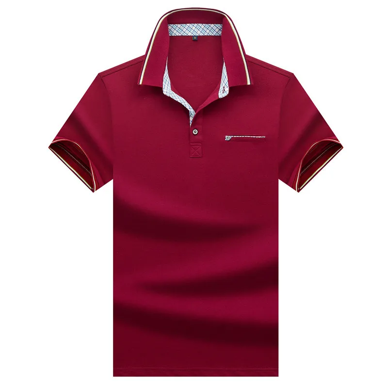Высококачественная брендовая рубашка поло, лето, новая деловая Повседневная однотонная Свободная рубашка поло с несколькими карманами, короткий рукав - Цвет: Красный