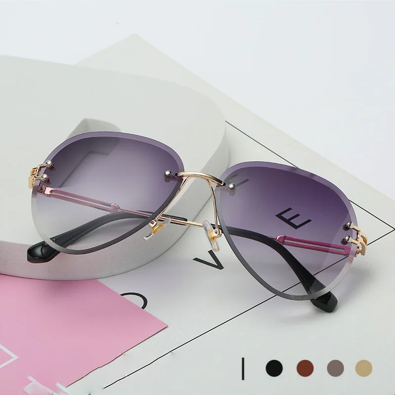 Солнцезащитные очки без оправы женские роскошные брендовые дизайнерские солнцезащитные очки градиентные режущие линзы женские Оттенки UV400 очки Oculos Top