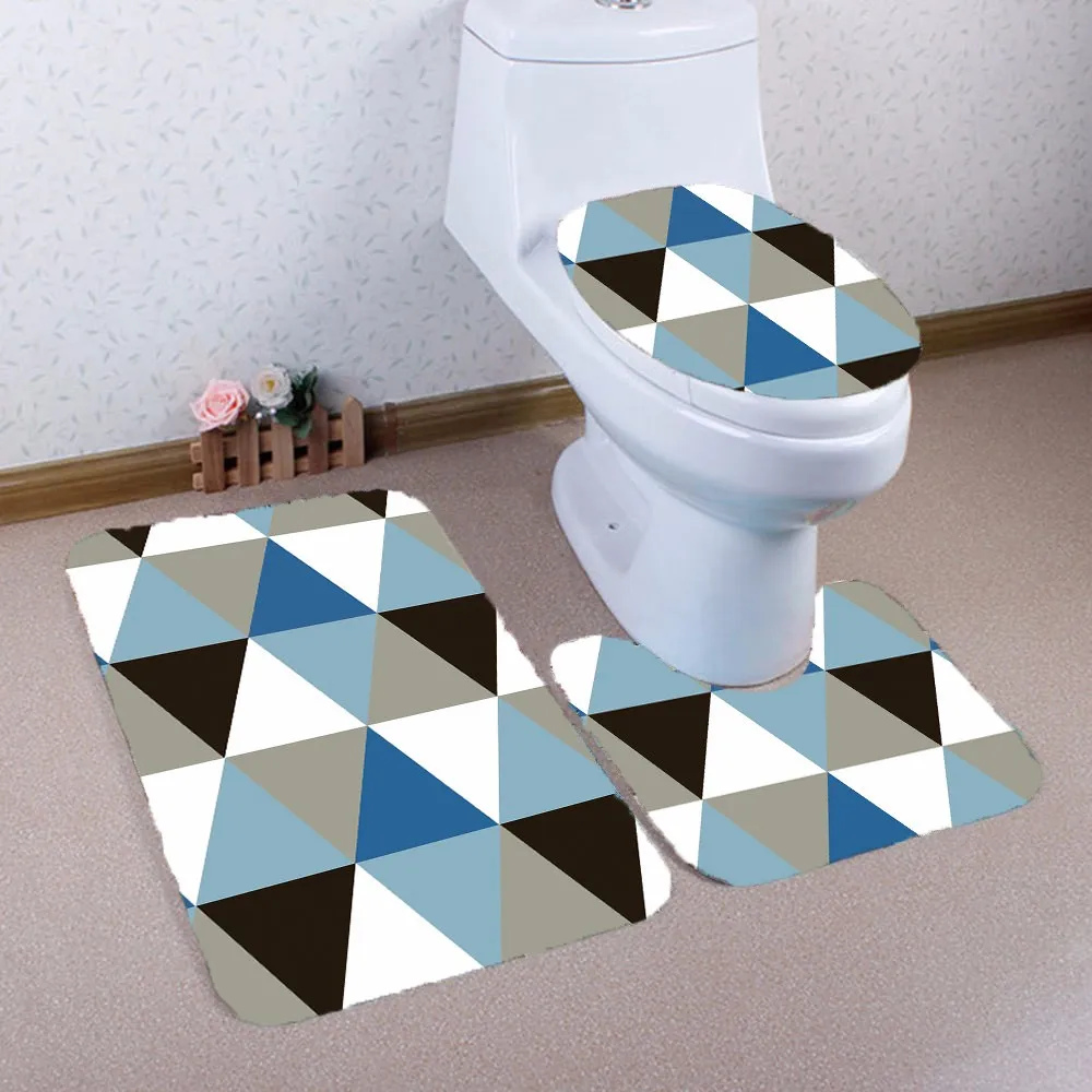 Красочные 3 шт Ванная комната Нескользящая стойка для тряпок+ крышка унитаза+ набор ковриков для ванной#25