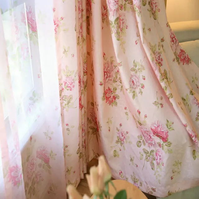 Buy Pastoral Pink Floral Curtains Semi Blackout Drapes