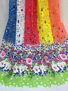 

Premium quality colorful african embroidery cord lace fabric printing beautiful embroidered guipure lace fabric for party dress!