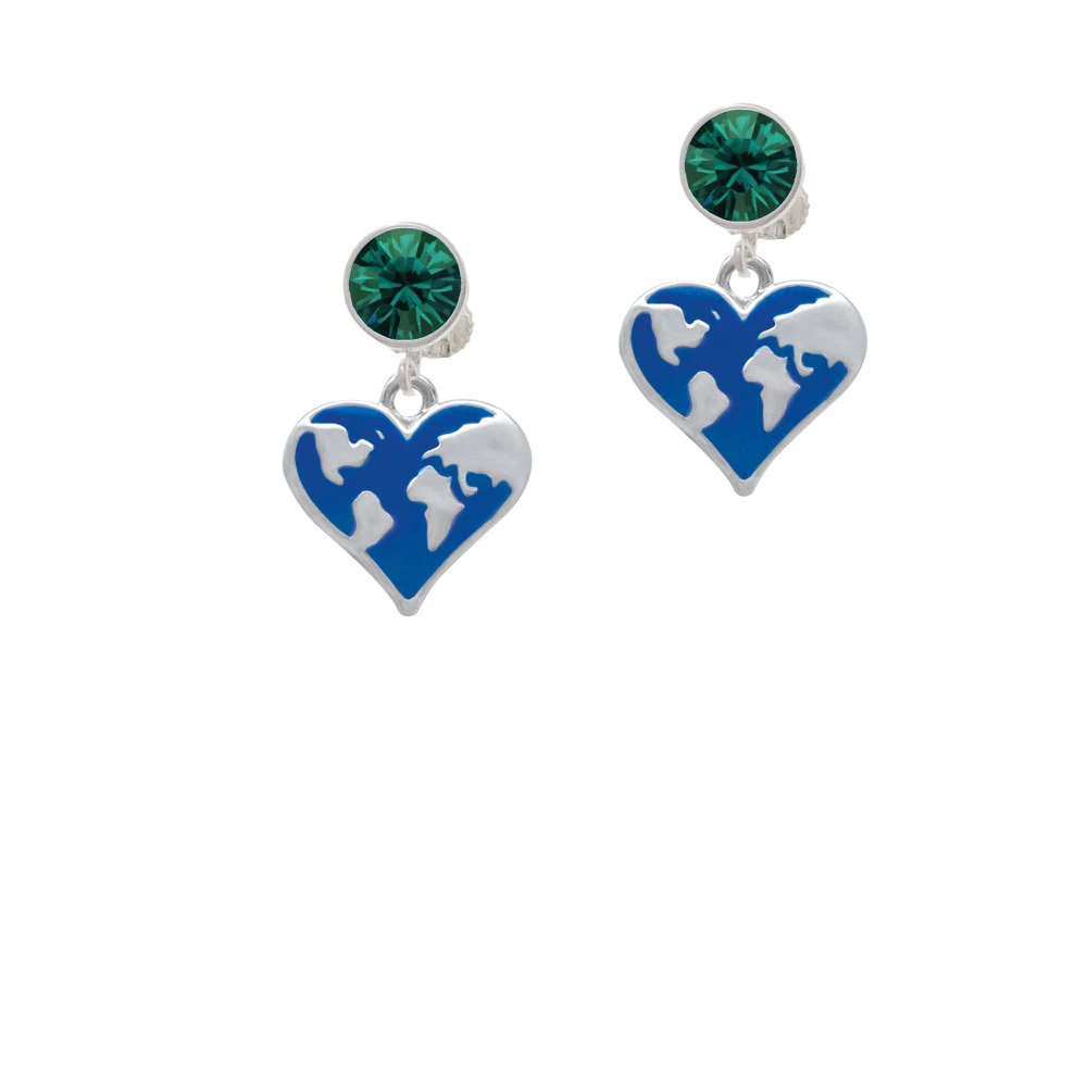 Enamel Earth Heart Crystal Clip On Earrings (5)