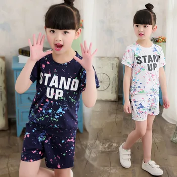 

Children's Girls Summer Set 3 Pieces Suits Fashion Letters Printed Striped Cotton Clothing Set Black/White 120-170