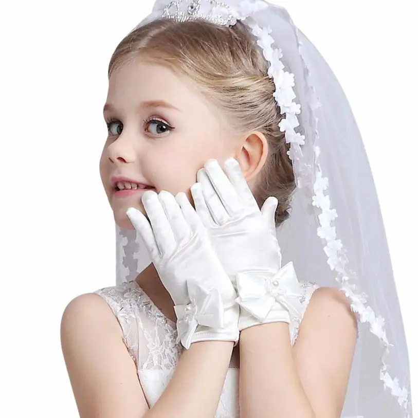 Cute Infant Baby Child Girls Elbow Short Party Gloves Wedding Gloves Gift Decorate a butterfly knot Nov 29              (1)