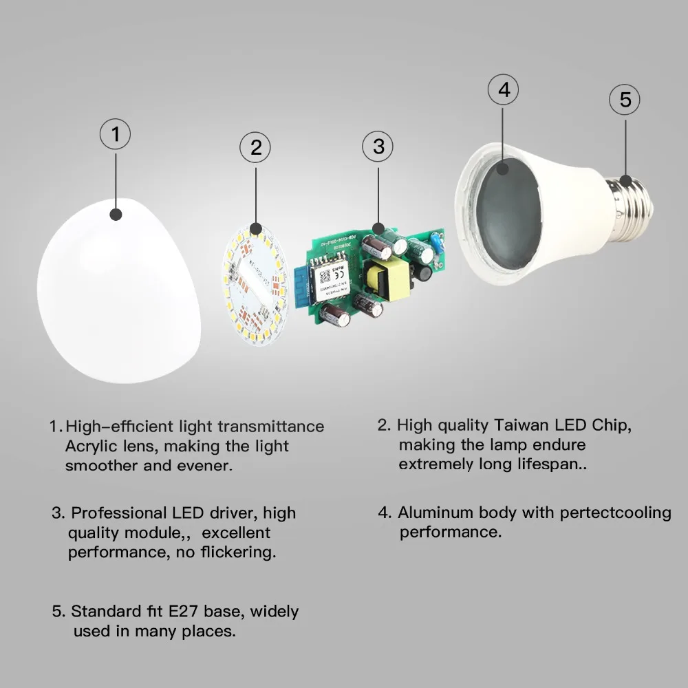 AC100 240V Wi Fi телефон управления светодиодные лампы RGB затемнения 9 Вт Смарт