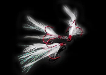 

200pcs 2# 4# 6# 8# Red treble fishing hook with white feather strong fishing hook Free shipping