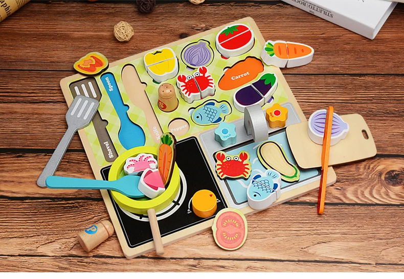 Детские игрушки для моделирования фруктов/барбекю/супермаркета, набор деревянных игрушек для детей, кухонные игрушки для детей, развивающий подарок