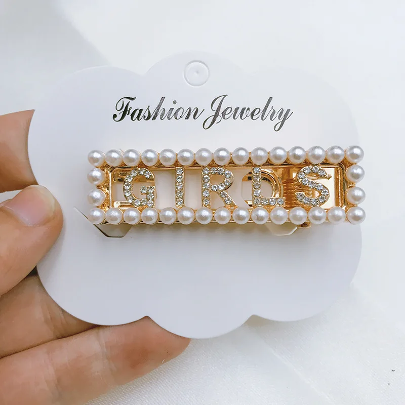 

1PC Women Pearls Hair Clips Hairpins KISS GIRL STAR HAPPY SWEET Crystal Hairgrips Barrettes Hair Styling Tools Accessories