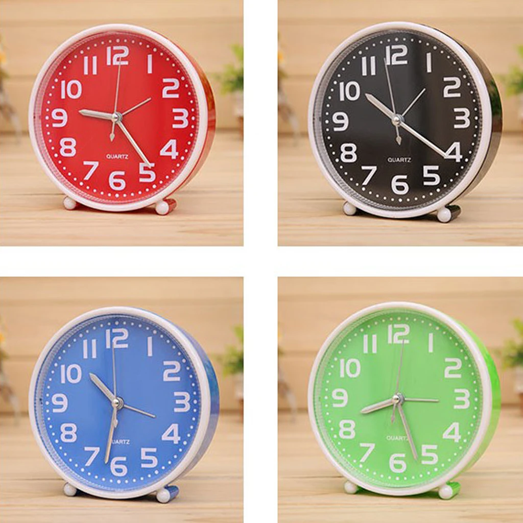 Portable Non-ticking Alarm Clock 5 Inch Candy-colored Table Clock with Night Light Home Desk Decor