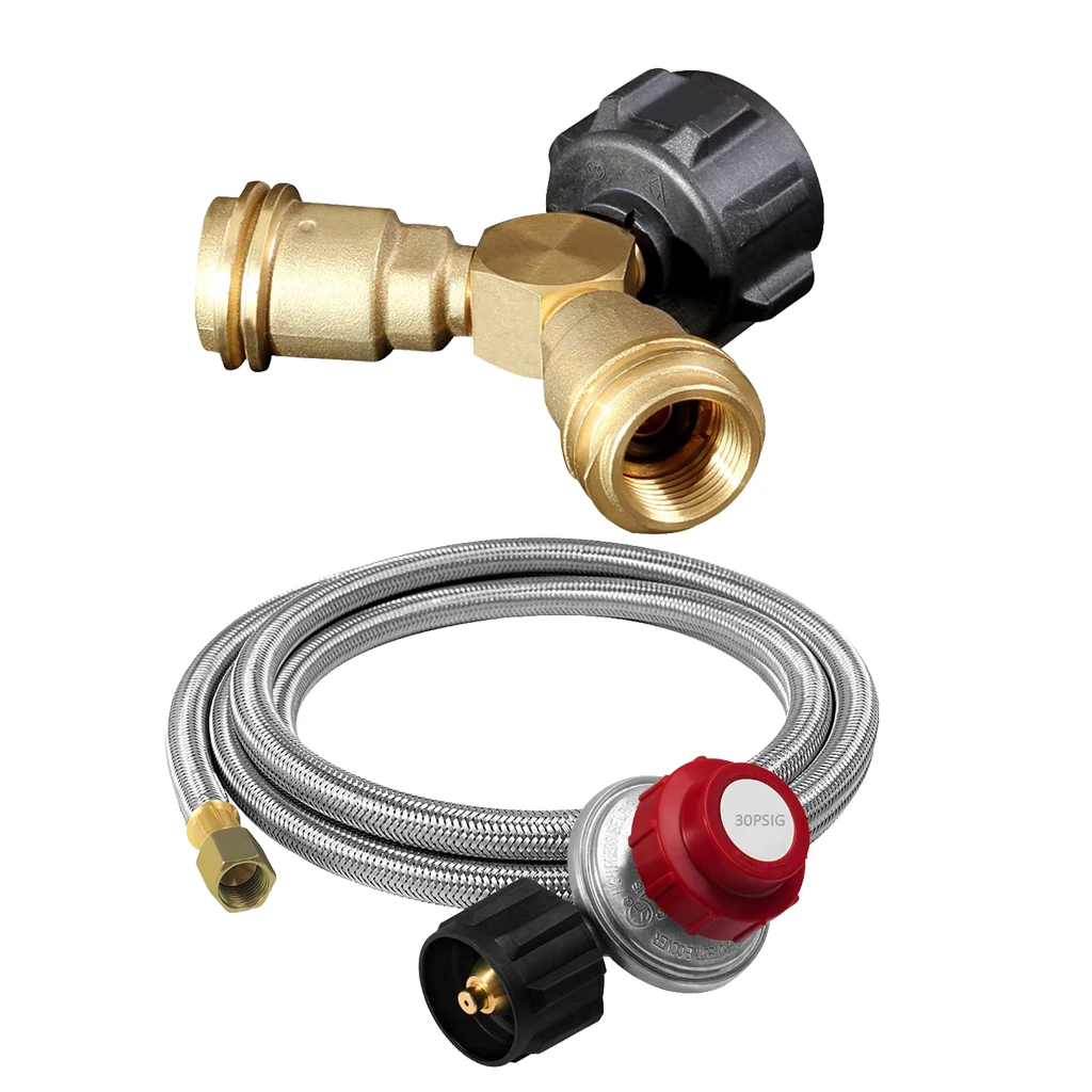 3way Propane Y Splitter Lp Valve Adapter With Stainless Regulator 4ft