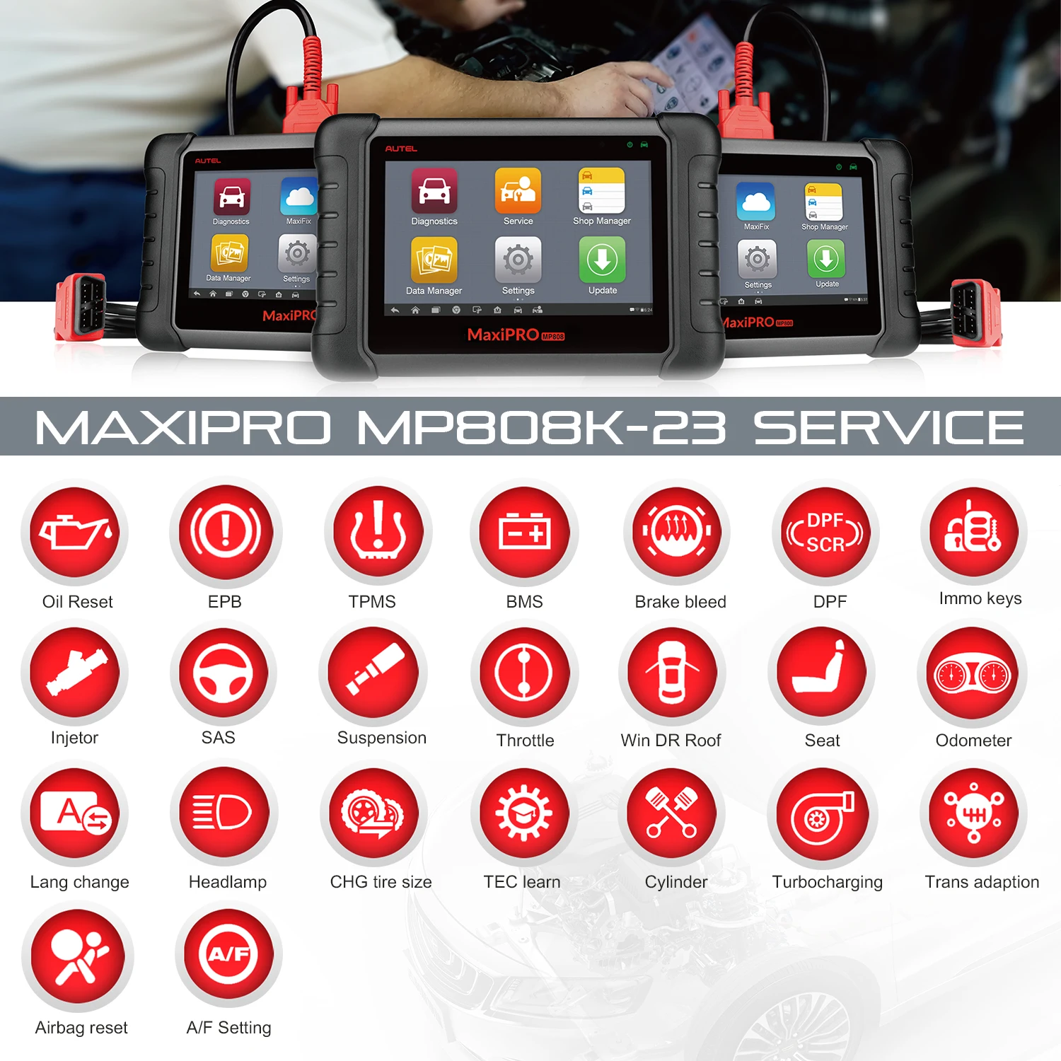 Autel MaxiPRO MP808K Авто диагностический инструмент автоматического OBD2 читатель кода Автомобильный сканер для диагностики scania помощи при парковке VAG COM как DS808K