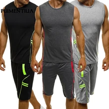 Pui men tiua, летний мужской повседневный Приталенный топ без рукавов и шорты, комплект из 2 предметов, спортивный костюм для спортзала и тренировок
