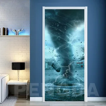 

3D Door Sticker Self Adhesive Tornado Picture Decal Modern Home Decoration PVC Paper For Living Room Waterproof Print Artwork