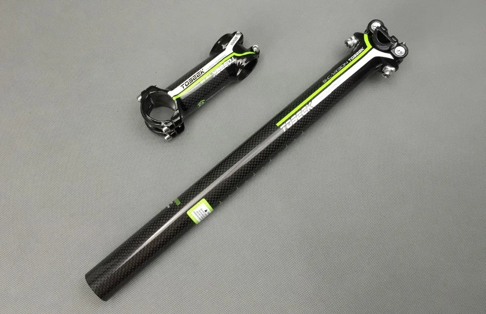 green TOSEEK full carbon MTB bicycle light stem seatpost bike parts
