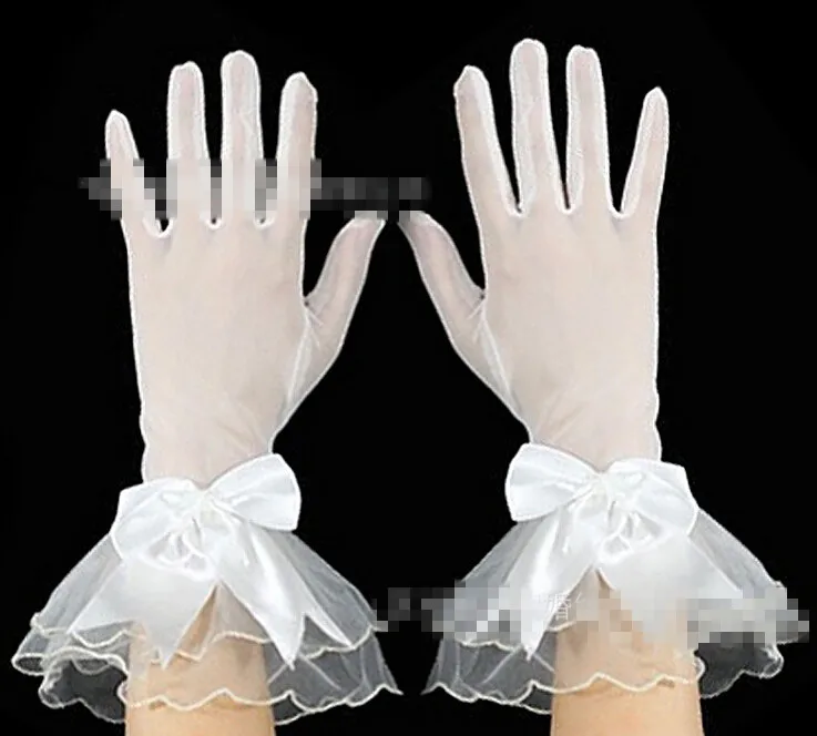 Женские кружевные перчатки с бантом, кружевные перчатки, сексуальные официальные сетчатые перчатки, черный, красный, белый цвет, R893 - Цвет: White