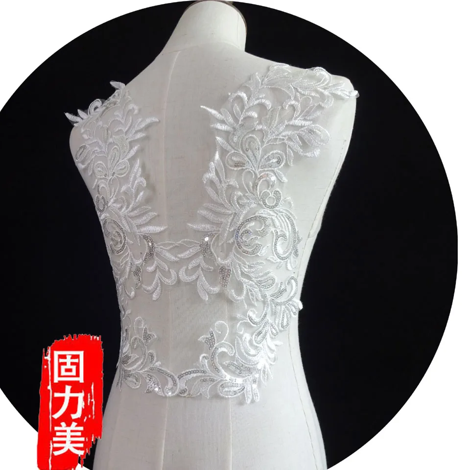 

10pc/ 5 pair clear sequins ivory flower Embroidered patch wedding dress decorative lace applique