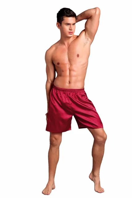 Red Men’s Rayon Summer Shorts Leisure Pajamas Pyjamas Male Casual Lounge Short Pants Loose Soft Sleepwear Bottoms M L XL 2XL