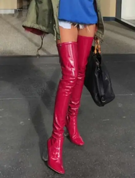 Stretch Schuhe Frauen Knie Leder Reiten Über Stiefel A45 Oberschenkel Patent Heels Hoch qYv1q
