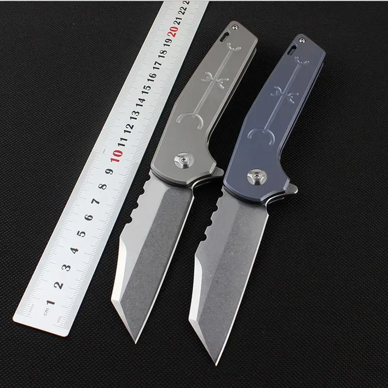 

58-60HRC D2 blade titanium handle folding knife EDC pocket knife outdoor camping tool tactical Ball bearing knife survival tool