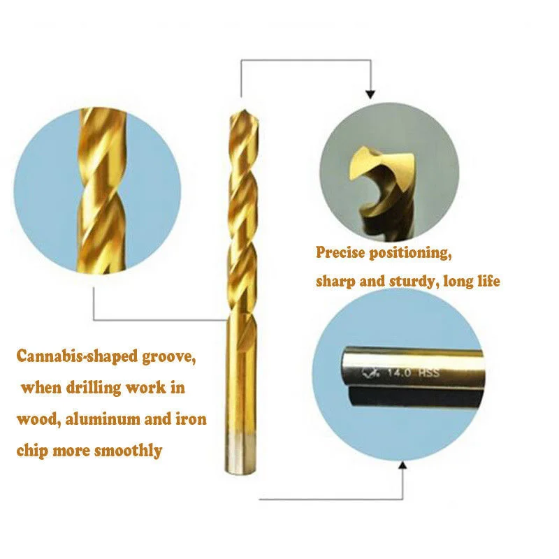 99PCS HSS Twist Drill Bits Set 1.5-10mm Titanium Coated Surface 118 Degree For Drilling Woodworking Iron Electrical Drill