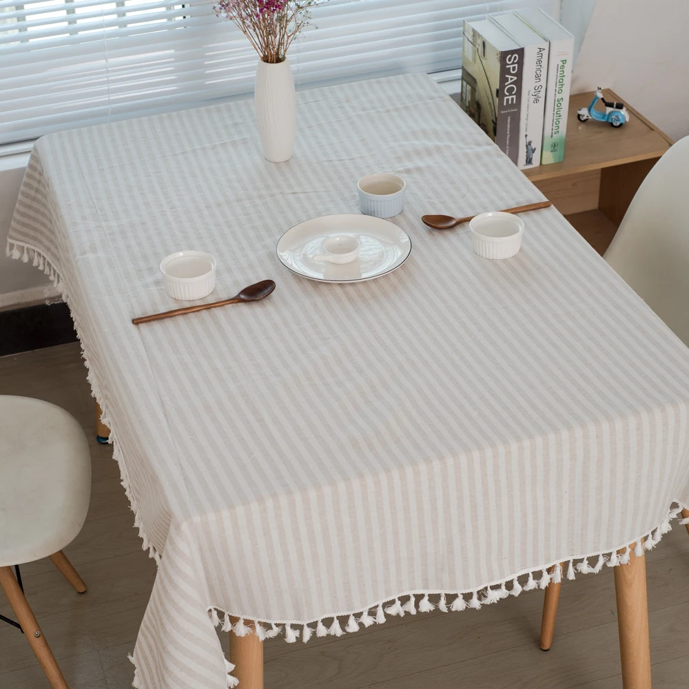 Linen Cotton Tassel Table Cloth Rectangular Or Square Tablecloth Red
