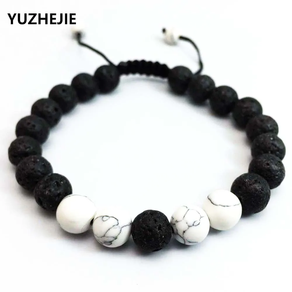 

YUZHEJIE 2018 NEW 8mm tiger eyes SPAR Bracelet With Natural Black Lava Rock Stone Energy Men Beaded Bracelets For Women