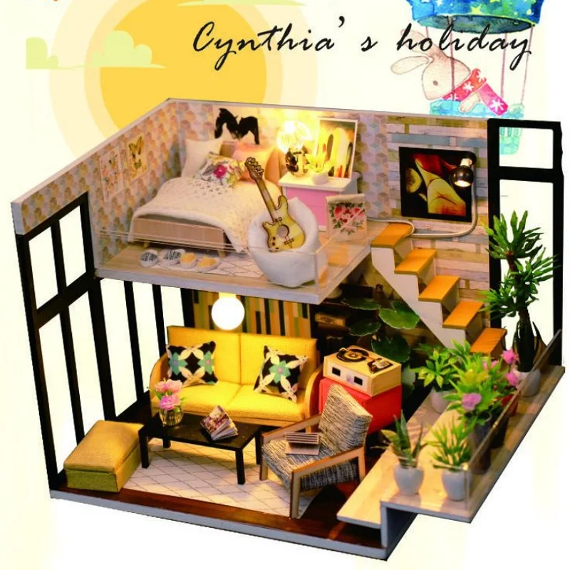 

Diy Doll House 3D Wooden Handmade Miniature Furniture Kit Toys with Led Lights for Children Birthday Christmas Holiday Gift