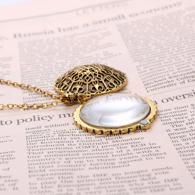 Retro Antique Statement Necklace Shellhard Crystal Cat Magnifying Glass Pendant Long Chain Necklace Fashion Jewelry For Women