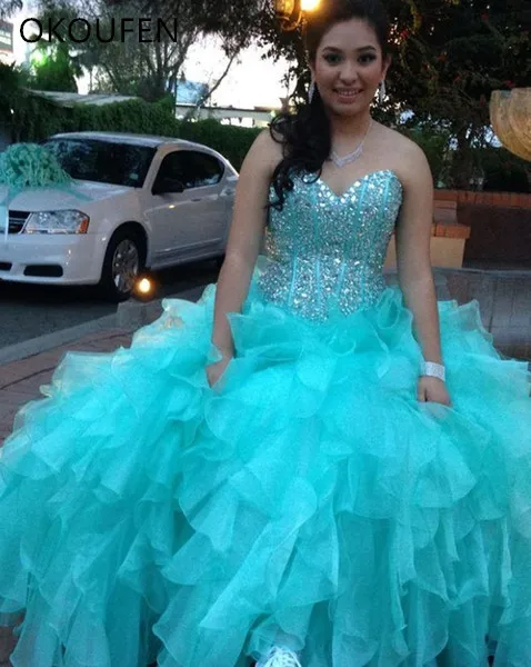 Princess Ball Gown Aqua Quinceanera Dress 2019 Sweet 16 Dresses Beaded Sequins Sweet-heart Neck Debutante Gowns Plus Size Vestidos De 15