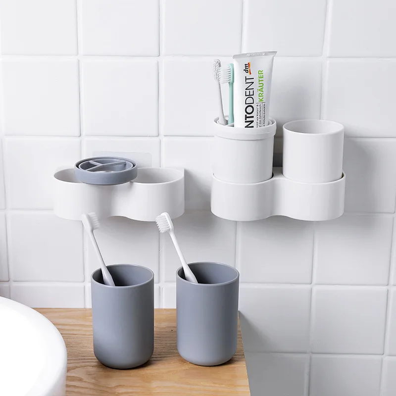 

Toothbrush rack in bathroom wall hangs wash mouthwash toothbrush canister toothbrush cup holder set receiving rack