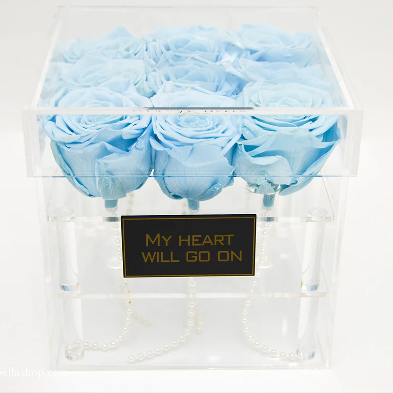 

Acrylic Light Blue Rose Flower Box 9 holes Transparent Makeup Organizer Cosmetic Case With Lid Storage Box for Flower