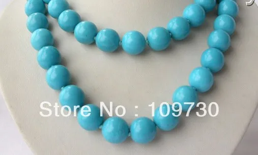 

Jewelry 0012334 stunning long 36" big 14mm round blue turquoise beads necklace
