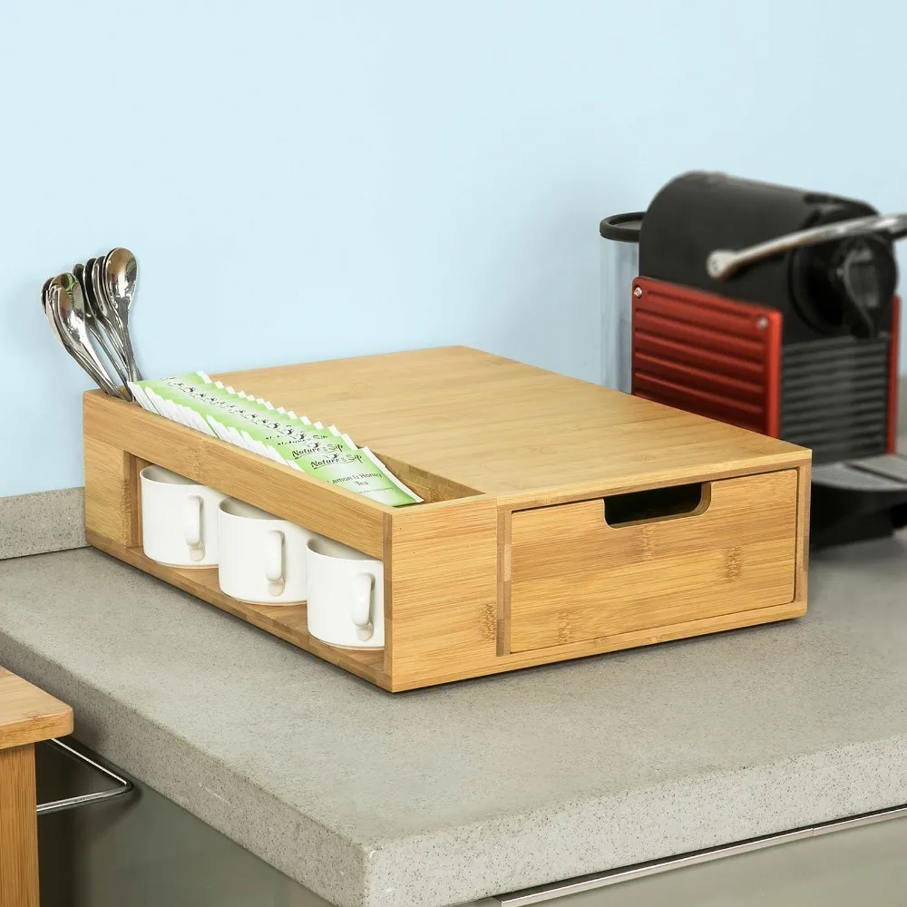 

SoBuy FRG256-N, Coffee Machine Stand & Coffee Pod Capsule Teabags Box Holder Organizer with Drawer, Bamboo