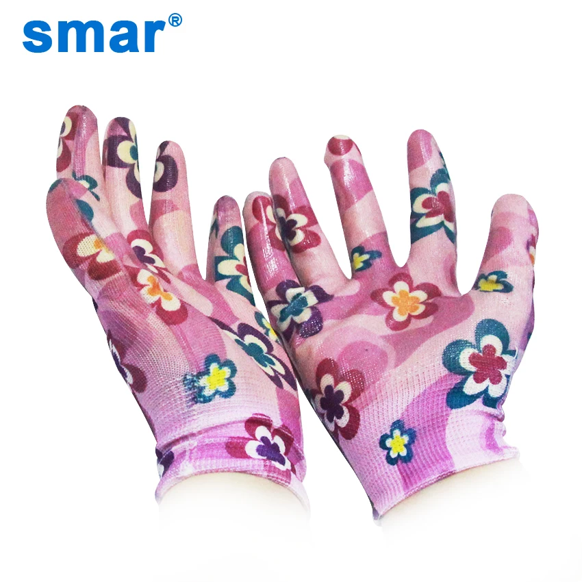 

10 Pairs Smar Non-Slip Housework Cleaning Gloves Breathable Gardening Gloves Flower Printed Nylon Pu Household Gardening Gloves