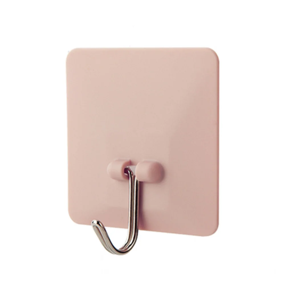 1 шт Пластик Кухня клей крючки полка Вешалка Подставка-органайзер навесная дверь Ванная комната вешалка на стену держатель - Цвет: pink