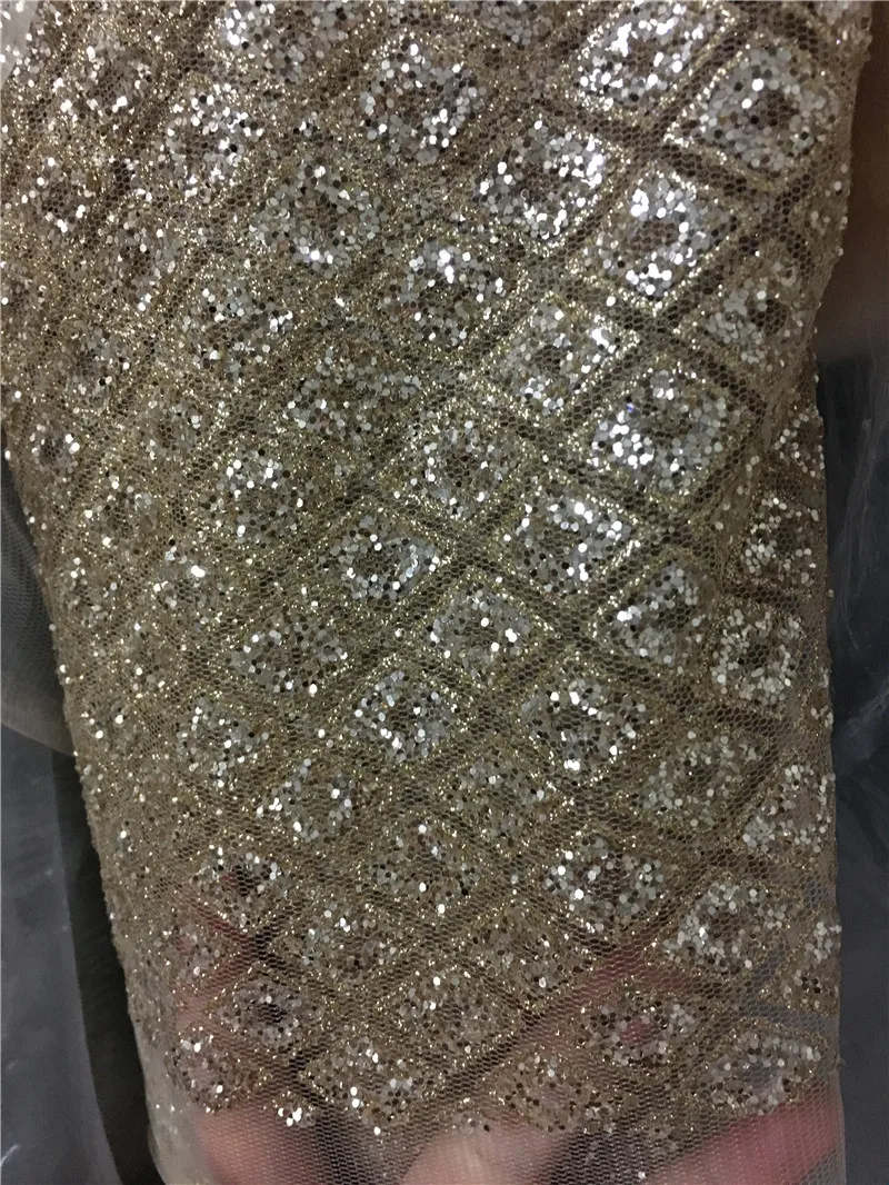 

JRB-70815 Good looking 5yards hand print glitter tulle mesh lace fabric for wedding in gold color
