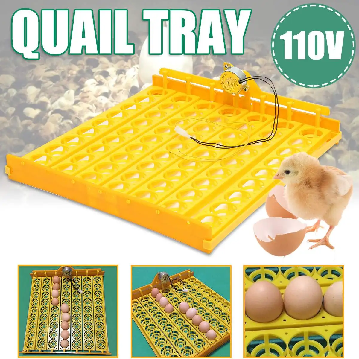 

110V 63 Automatic Turner Chicken Quail Bird Eggs Poultry Tray Incubator Hatching