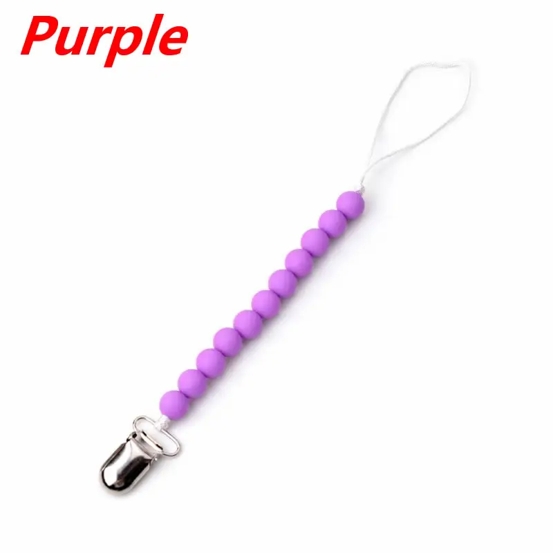 Purple Силиконовая цепочка для малышей, соска для девочек и мальчиков, одноцветная цепочка для младенцев с бусинами, силиконовый зажим для сосков - Цвет: Purple