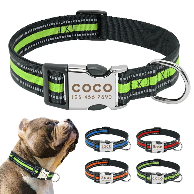 Personalized Dog Collar Reflective Pet Nylon Dog Tag Collar Custom Dog