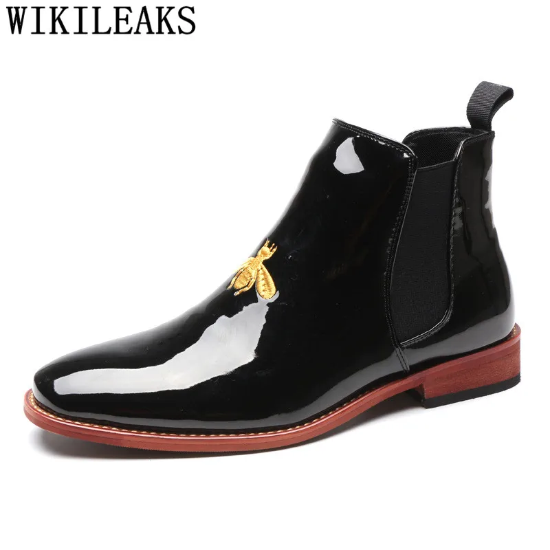 

high quality bee shoes chelsea boots men patent leather ankle boots men dress boots bota masculina botines hombre erkek bot