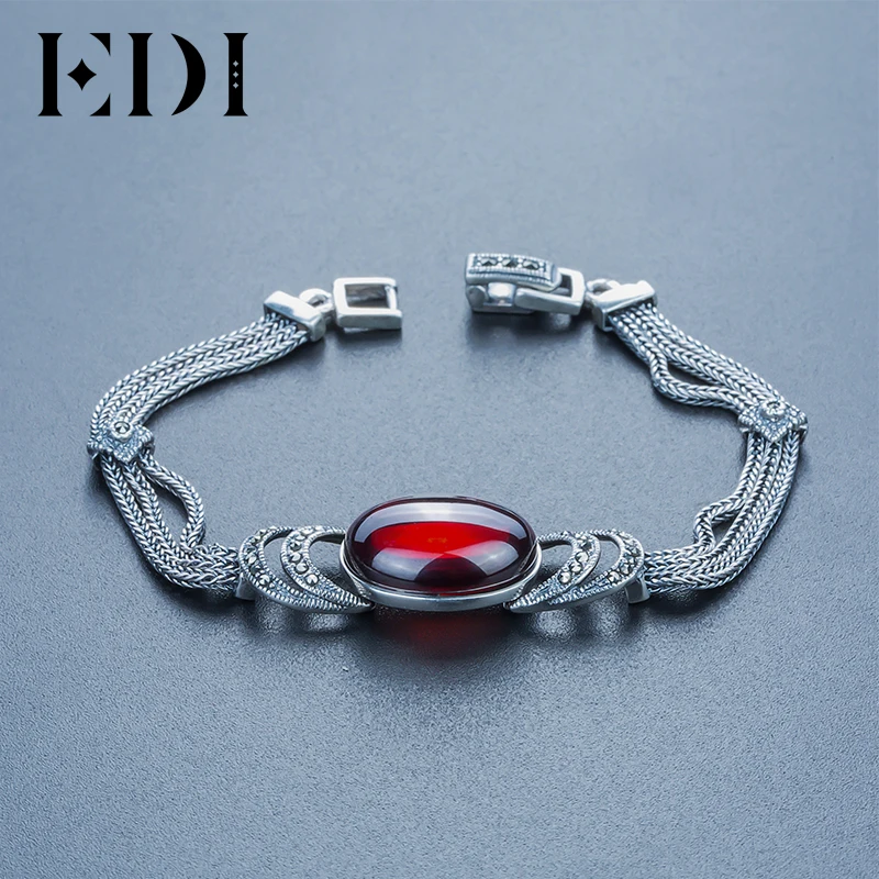 EDI Brand 925 sterling silver Green Red chalcedony agate DIY bracelets For Women Thai silver Fine jewelry